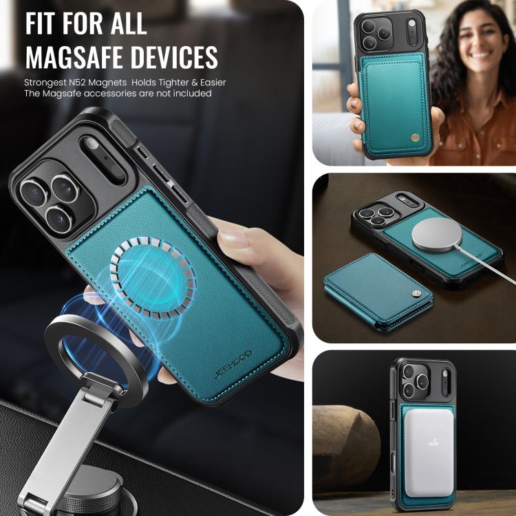 For iPhone 17 Pro Max JEEHOOD J05 Business Magnetic Style RFID Leather Phone Case(Blue Green) by JEEHOOD