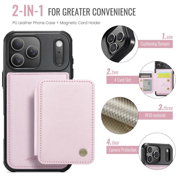 For iPhone 17 Pro Max JEEHOOD J05 Business Magnetic Style RFID Leather Phone Case(Pink) by JEEHOOD