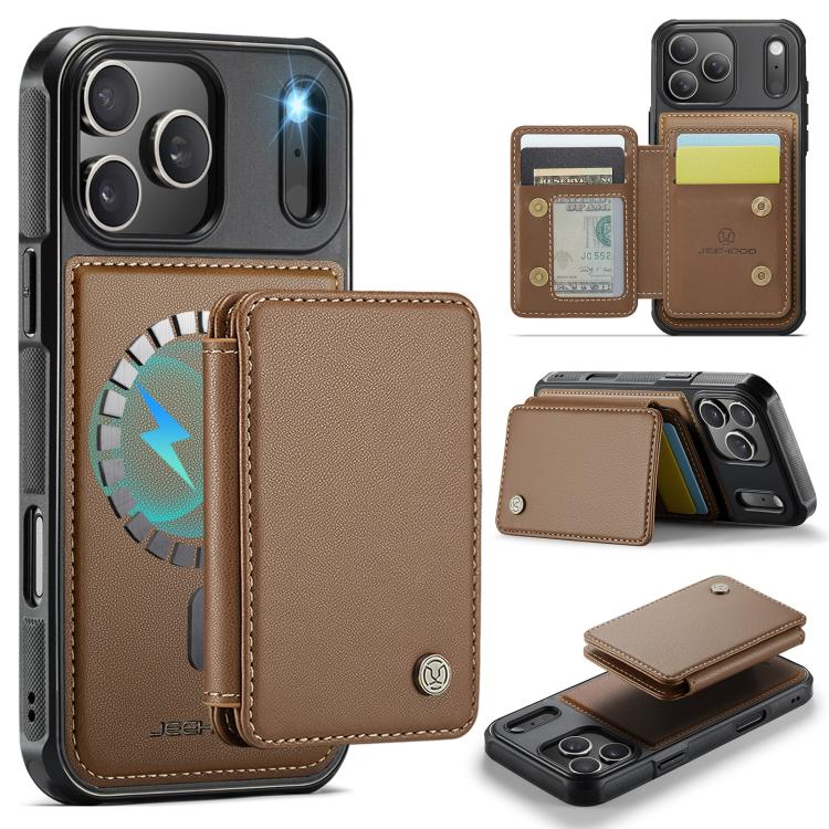 For iPhone 17 Pro Max JEEHOOD J05 Business Magnetic Style RFID Leather Phone Case(Brown) by JEEHOOD