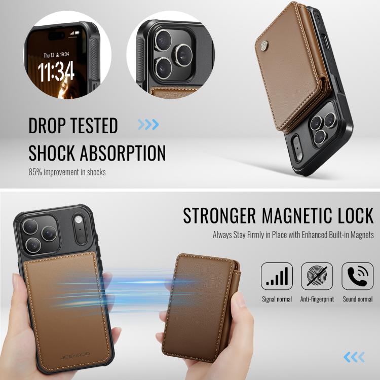 For iPhone 17 Pro Max JEEHOOD J05 Business Magnetic Style RFID Leather Phone Case(Brown) by JEEHOOD