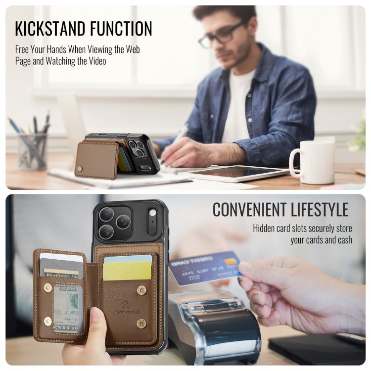 For iPhone 17 Pro Max JEEHOOD J05 Business Magnetic Style RFID Leather Phone Case(Brown) by JEEHOOD