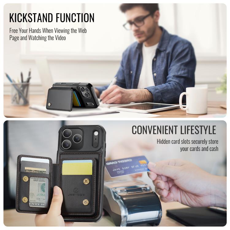 For iPhone 17 Pro JEEHOOD J05 Business Magnetic Style RFID Leather Phone Case(Black) by JEEHOOD