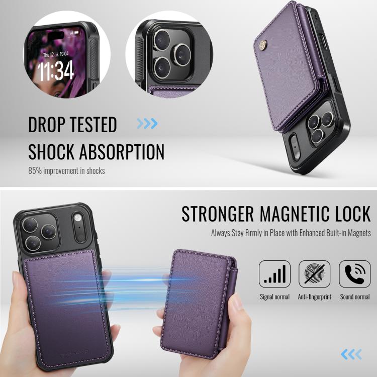 For iPhone 17 Pro JEEHOOD J05 Business Magnetic Style RFID Leather Phone Case(Purple) by JEEHOOD