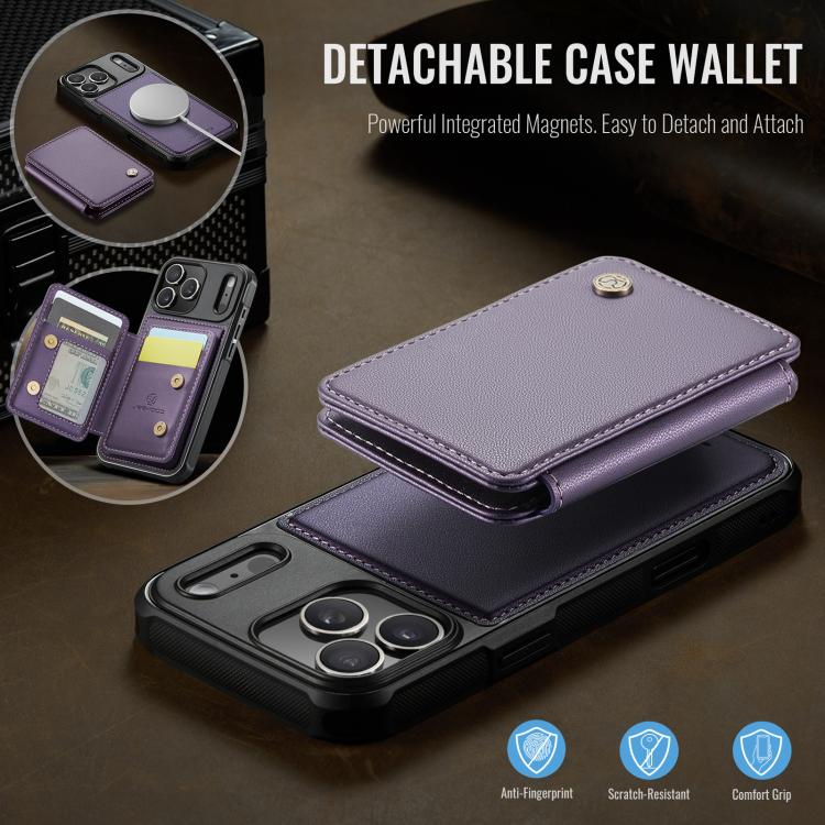 For iPhone 17 Pro JEEHOOD J05 Business Magnetic Style RFID Leather Phone Case(Purple) by JEEHOOD