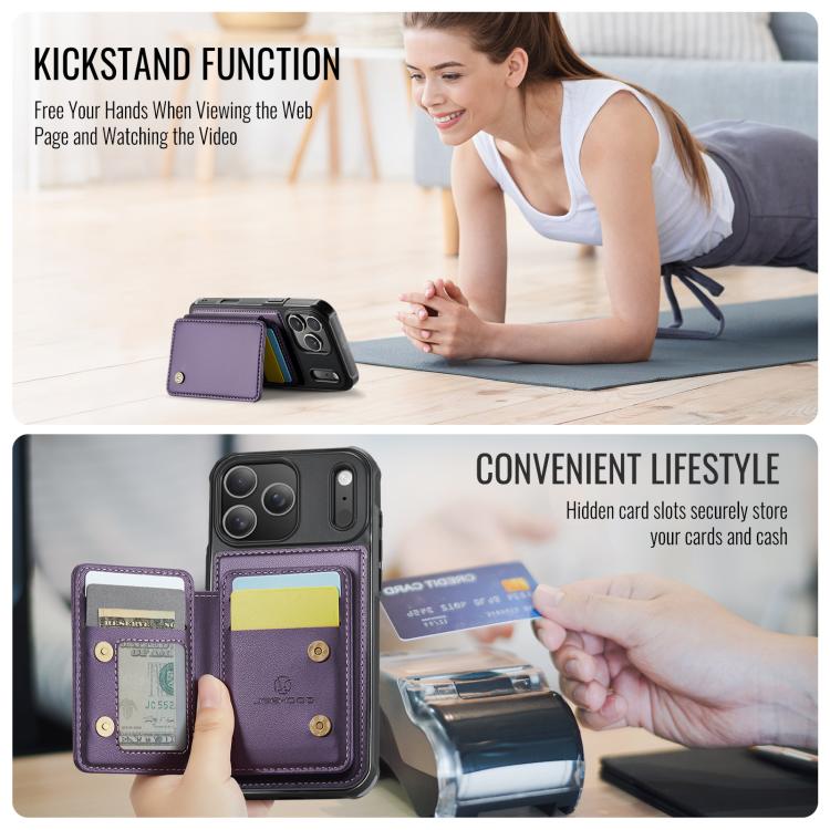 For iPhone 17 Pro JEEHOOD J05 Business Magnetic Style RFID Leather Phone Case(Purple) by JEEHOOD