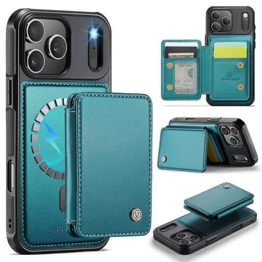 For iPhone 17 Pro JEEHOOD J05 Business Magnetic Style RFID Leather Phone Case(Blue Green) by JEEHOOD