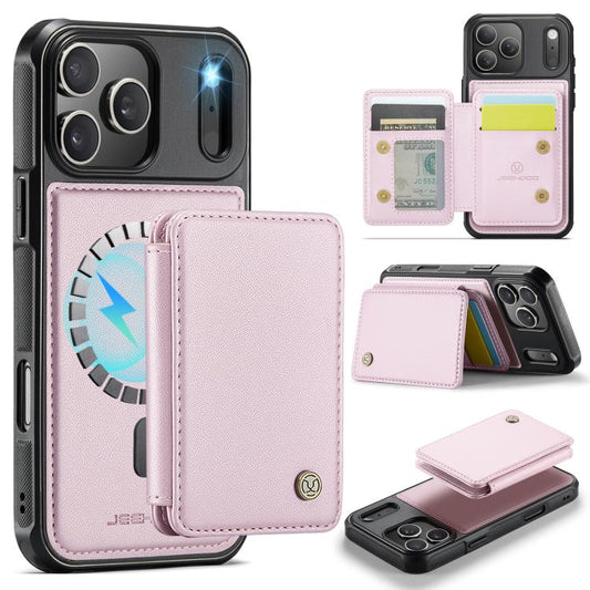 For iPhone 17 Pro JEEHOOD J05 Business Magnetic Style RFID Leather Phone Case(Pink) by JEEHOOD