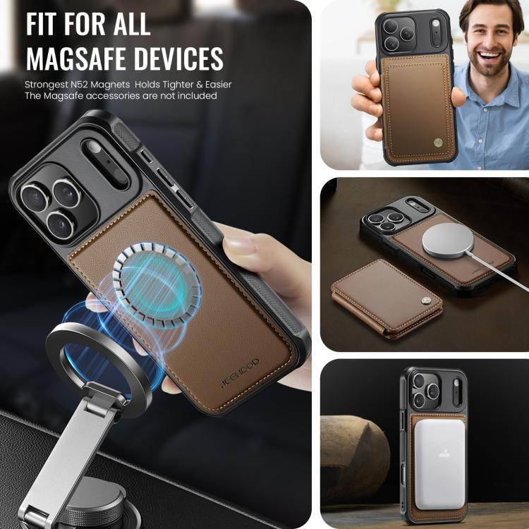 For iPhone 17 Pro JEEHOOD J05 Business Magnetic Style RFID Leather Phone Case(Brown) by JEEHOOD