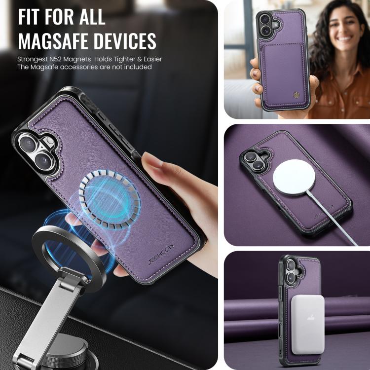 For iPhone 17 JEEHOOD J05 Business Magnetic Style RFID Leather Phone Case(Purple) by JEEHOOD