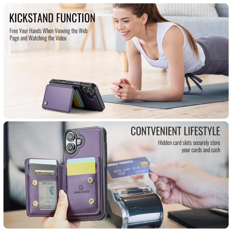 For iPhone 17 JEEHOOD J05 Business Magnetic Style RFID Leather Phone Case(Purple) by JEEHOOD