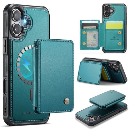 For iPhone 17 JEEHOOD J05 Business Magnetic Style RFID Leather Phone Case(Blue Green) by JEEHOOD