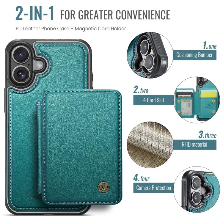 For iPhone 17 JEEHOOD J05 Business Magnetic Style RFID Leather Phone Case(Blue Green) by JEEHOOD