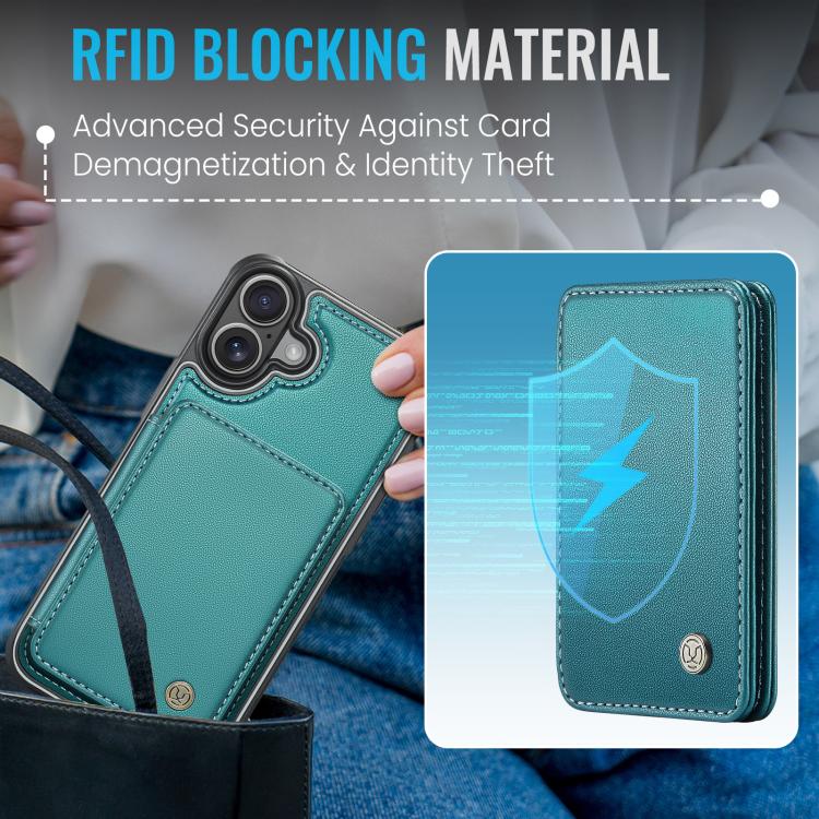 For iPhone 17 JEEHOOD J05 Business Magnetic Style RFID Leather Phone Case(Blue Green) by JEEHOOD