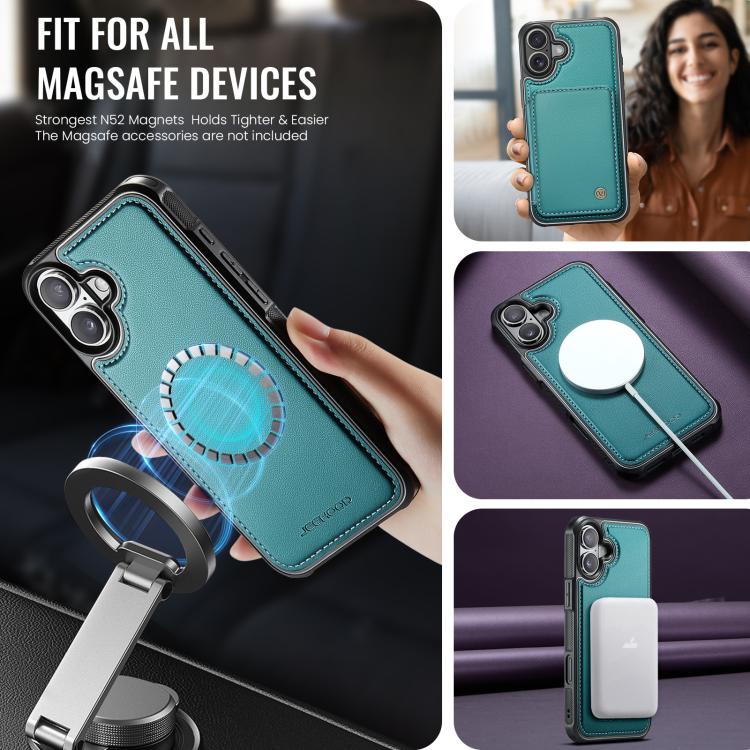 For iPhone 17 JEEHOOD J05 Business Magnetic Style RFID Leather Phone Case(Blue Green) by JEEHOOD
