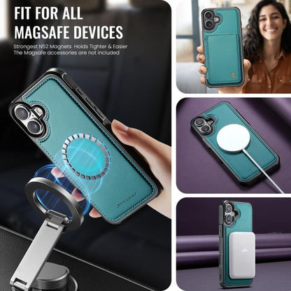 For iPhone 17 JEEHOOD J05 Business Magnetic Style RFID Leather Phone Case(Blue Green) by JEEHOOD