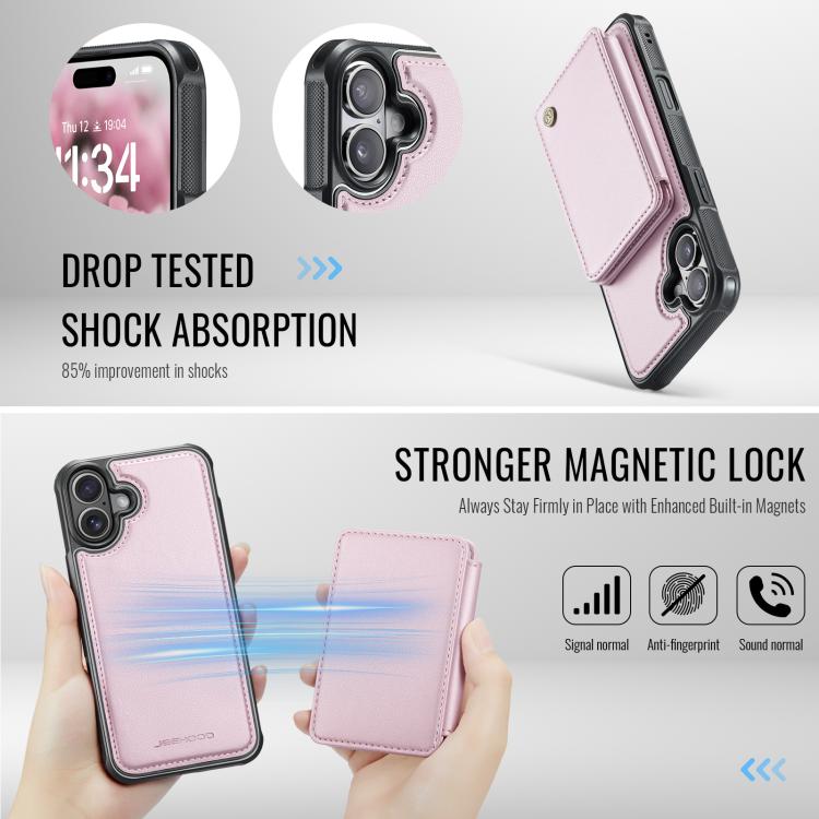 For iPhone 17 JEEHOOD J05 Business Magnetic Style RFID Leather Phone Case(Pink) by JEEHOOD