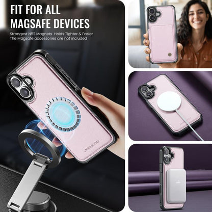 For iPhone 17 JEEHOOD J05 Business Magnetic Style RFID Leather Phone Case(Pink) by JEEHOOD