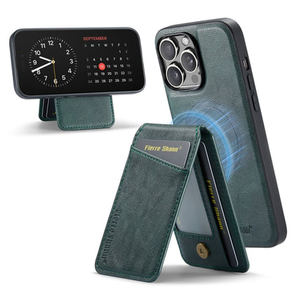 For iPhone 15 Pro Max Fierre Shann Cowhide Vertical Flip Magnetic Card Holder Phone Case(Green) by FIERRE SHANN
