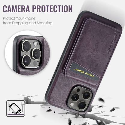 For iPhone 15 Pro Max Fierre Shann Cowhide Vertical Flip Magnetic Card Holder Phone Case(Purple) by FIERRE SHANN