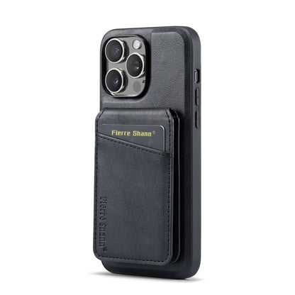 For iPhone 15 Pro Fierre Shann Cowhide Vertical Flip Magnetic Card Holder Phone Case(Black) by FIERRE SHANN