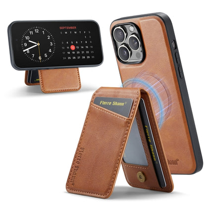 For iPhone 15 Pro Fierre Shann Cowhide Vertical Flip Magnetic Card Holder Phone Case(Brown) by FIERRE SHANN
