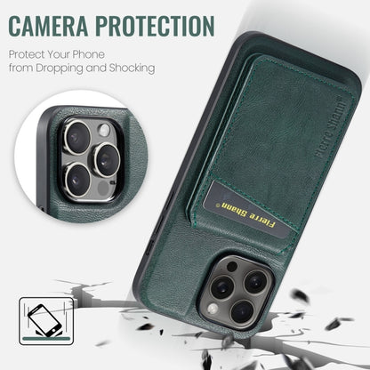For iPhone 15 Pro Fierre Shann Cowhide Vertical Flip Magnetic Card Holder Phone Case(Green) by FIERRE SHANN