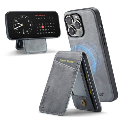 For iPhone 13 Pro Fierre Shann Cowhide Vertical Flip Magnetic Card Holder Phone Case(Grey) by FIERRE SHANN