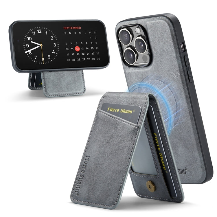 For iPhone 12 Pro Max Fierre Shann Cowhide Vertical Flip Magnetic Card Holder Phone Case(Blue) by FIERRE SHANN