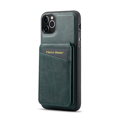 For iPhone 11 Pro Max Fierre Shann Cowhide Vertical Flip Magnetic Card Holder Phone Case(Green) by FIERRE SHANN