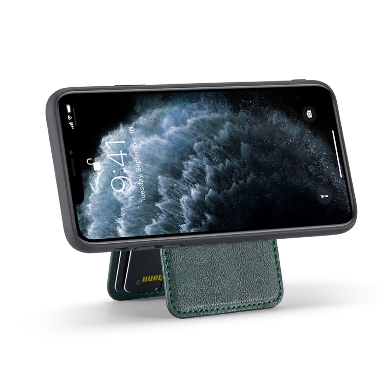 For iPhone 11 Pro Max Fierre Shann Cowhide Vertical Flip Magnetic Card Holder Phone Case(Green) by FIERRE SHANN