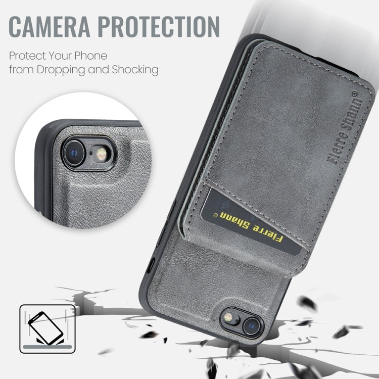 For iPhone SE 2022 / SE 2020 / 8 / 7 Fierre Shann Cowhide Vertical Flip Magnetic Card Holder Phone Case(Grey) by FIERRE SHANN