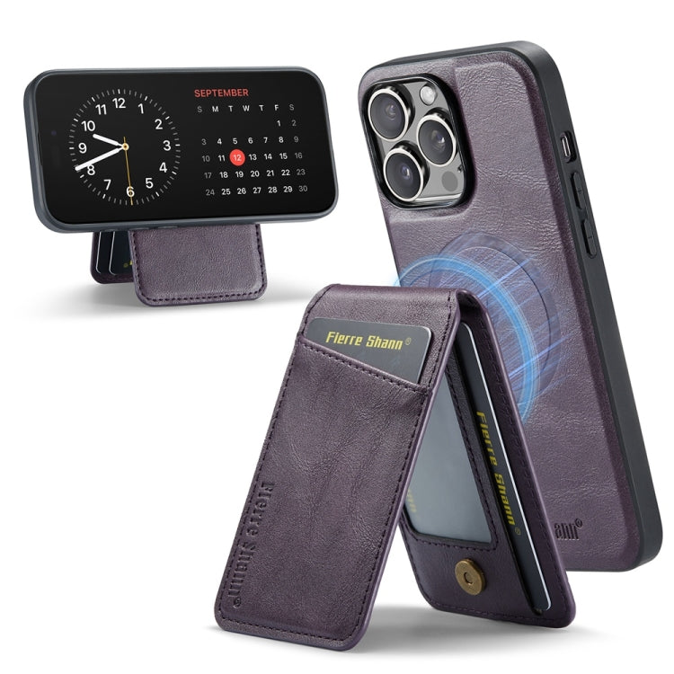 For iPhone 16 Pro Max Fierre Shann Cowhide Vertical Flip Magnetic Card Holder Phone Case(Purple) by FIERRE SHANN
