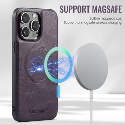 For iPhone 16 Pro Max Fierre Shann Cowhide Vertical Flip Magnetic Card Holder Phone Case(Purple) by FIERRE SHANN