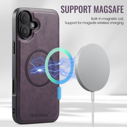 For iPhone 16 Fierre Shann Cowhide Vertical Flip Magnetic Card Holder Phone Case(Purple) by FIERRE SHANN