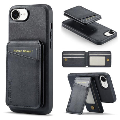 For iPhone 16e Fierre Shann Cowhide Vertical Flip Magnetic Card Holder Phone Case(Black) by FIERRE SHANN