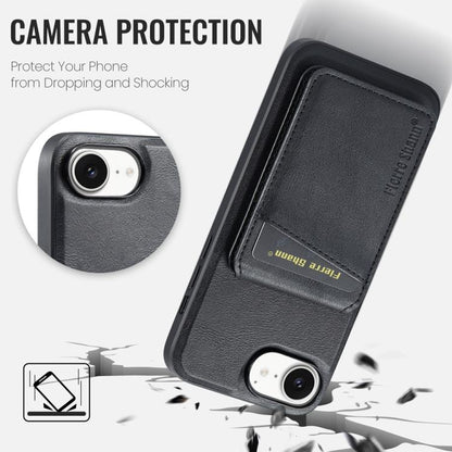 For iPhone 16e Fierre Shann Cowhide Vertical Flip Magnetic Card Holder Phone Case(Black) by FIERRE SHANN