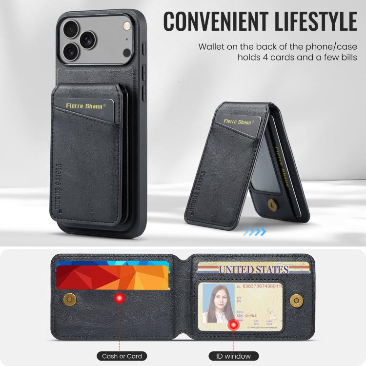 For iPhone 17 Pro Max Fierre Shann Cowhide Vertical Flip Magnetic Card Holder Phone Case(Black) by FIERRE SHANN