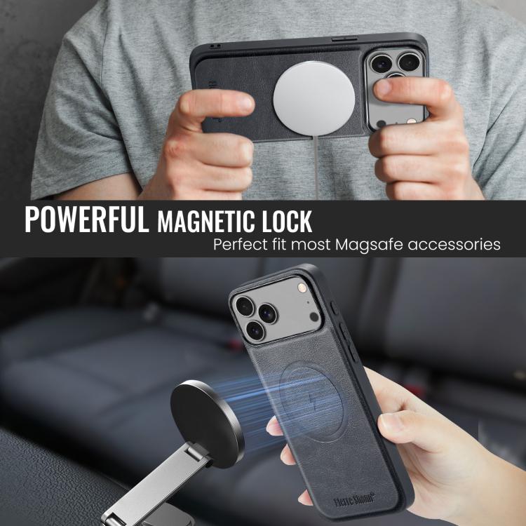 For iPhone 17 Pro Max Fierre Shann Cowhide Vertical Flip Magnetic Card Holder Phone Case(Black) by FIERRE SHANN