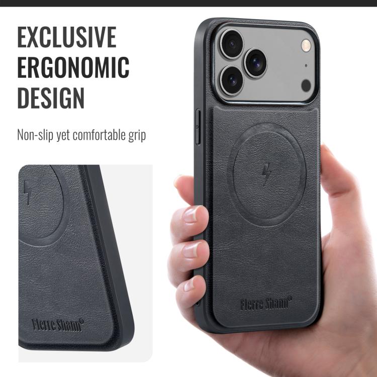For iPhone 17 Pro Max Fierre Shann Cowhide Vertical Flip Magnetic Card Holder Phone Case(Black) by FIERRE SHANN