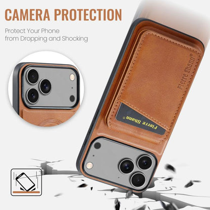 For iPhone 17 Pro Max Fierre Shann Cowhide Vertical Flip Magnetic Card Holder Phone Case(Brown) by FIERRE SHANN
