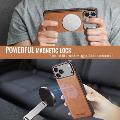 For iPhone 17 Pro Max Fierre Shann Cowhide Vertical Flip Magnetic Card Holder Phone Case(Brown) by FIERRE SHANN