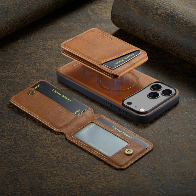 For iPhone 17 Pro Max Fierre Shann Cowhide Vertical Flip Magnetic Card Holder Phone Case(Brown) by FIERRE SHANN
