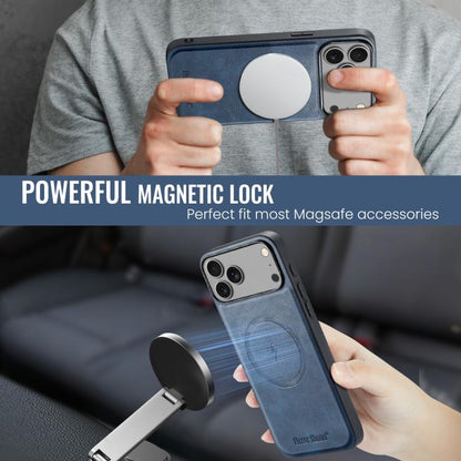 For iPhone 17 Pro Max Fierre Shann Cowhide Vertical Flip Magnetic Card Holder Phone Case(Blue) by FIERRE SHANN