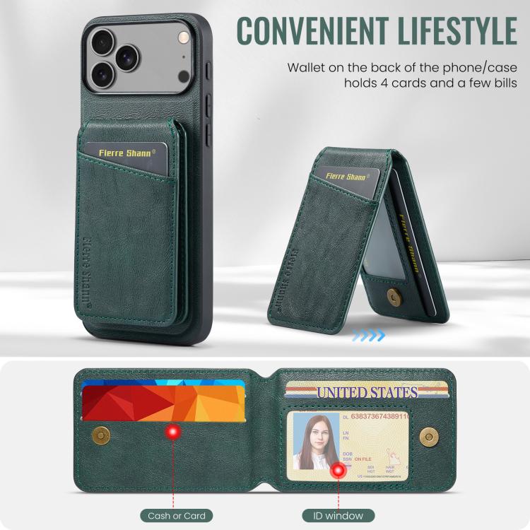 For iPhone 17 Pro Max Fierre Shann Cowhide Vertical Flip Magnetic Card Holder Phone Case(Green) by FIERRE SHANN