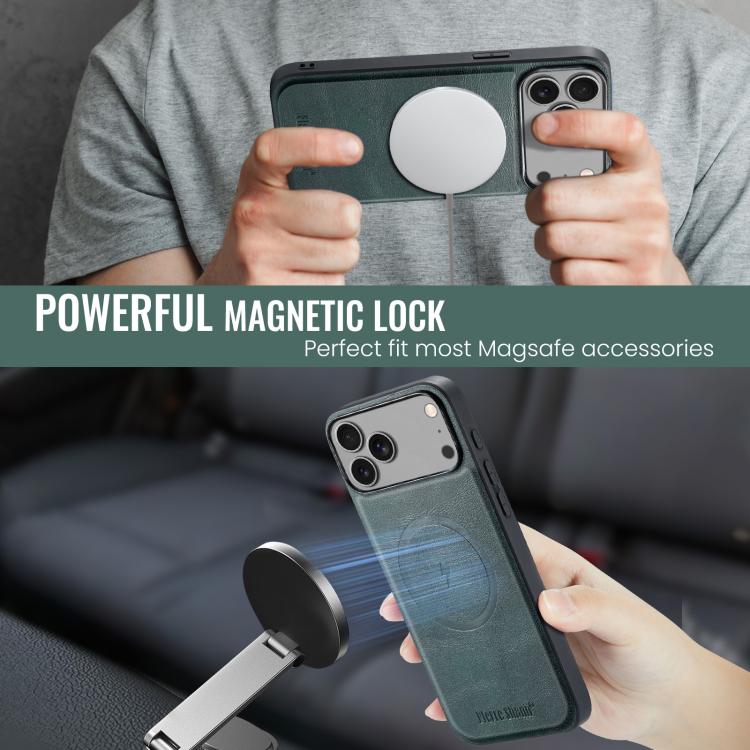 For iPhone 17 Pro Max Fierre Shann Cowhide Vertical Flip Magnetic Card Holder Phone Case(Green) by FIERRE SHANN