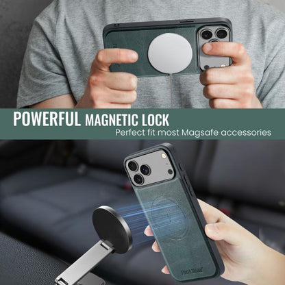 For iPhone 17 Pro Max Fierre Shann Cowhide Vertical Flip Magnetic Card Holder Phone Case(Green) by FIERRE SHANN