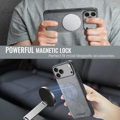 For iPhone 17 Pro Max Fierre Shann Cowhide Vertical Flip Magnetic Card Holder Phone Case(Grey) by FIERRE SHANN