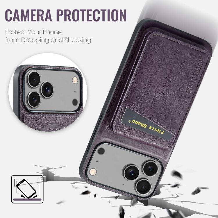 For iPhone 17 Pro Max Fierre Shann Cowhide Vertical Flip Magnetic Card Holder Phone Case(Purple) by FIERRE SHANN