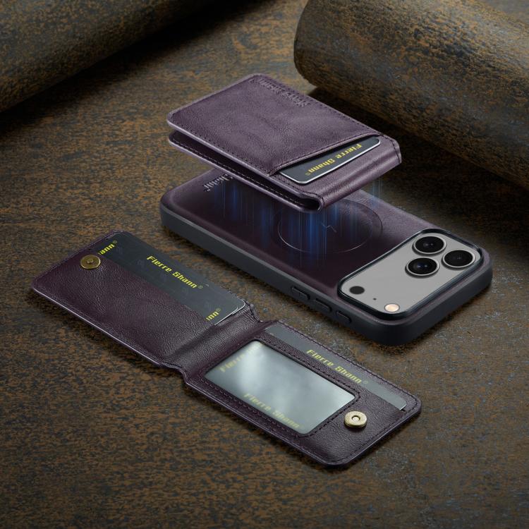 For iPhone 17 Pro Max Fierre Shann Cowhide Vertical Flip Magnetic Card Holder Phone Case(Purple) by FIERRE SHANN