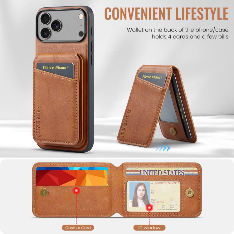 For iPhone 17 Pro Fierre Shann Cowhide Vertical Flip Magnetic Card Holder Phone Case(Brown) by FIERRE SHANN
